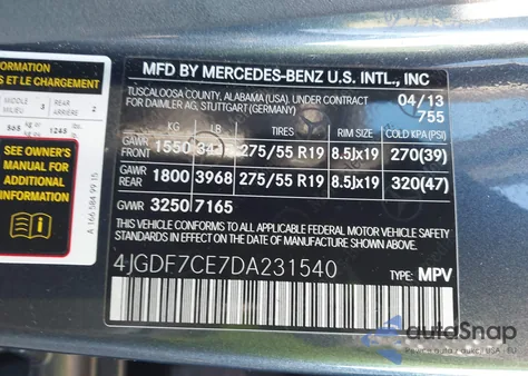 2013 Mercedes-Benz Gl 450 4Matic from USA, damaged, VIN 4JGDF7CE7DA231540